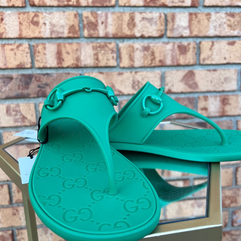 Gucci Teal Rubber Slide Sandals